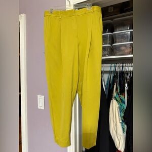 Massimo Dutti Chartreuse High-waisted Pleated Trousers